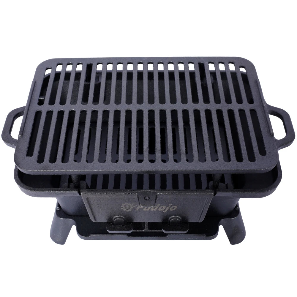 Oval Cast Iron Grill Outdoor, Portable Charcoal Grill and Tabletop Cast Iron Skillet - 100% Cast Iron, Enameled, Durable