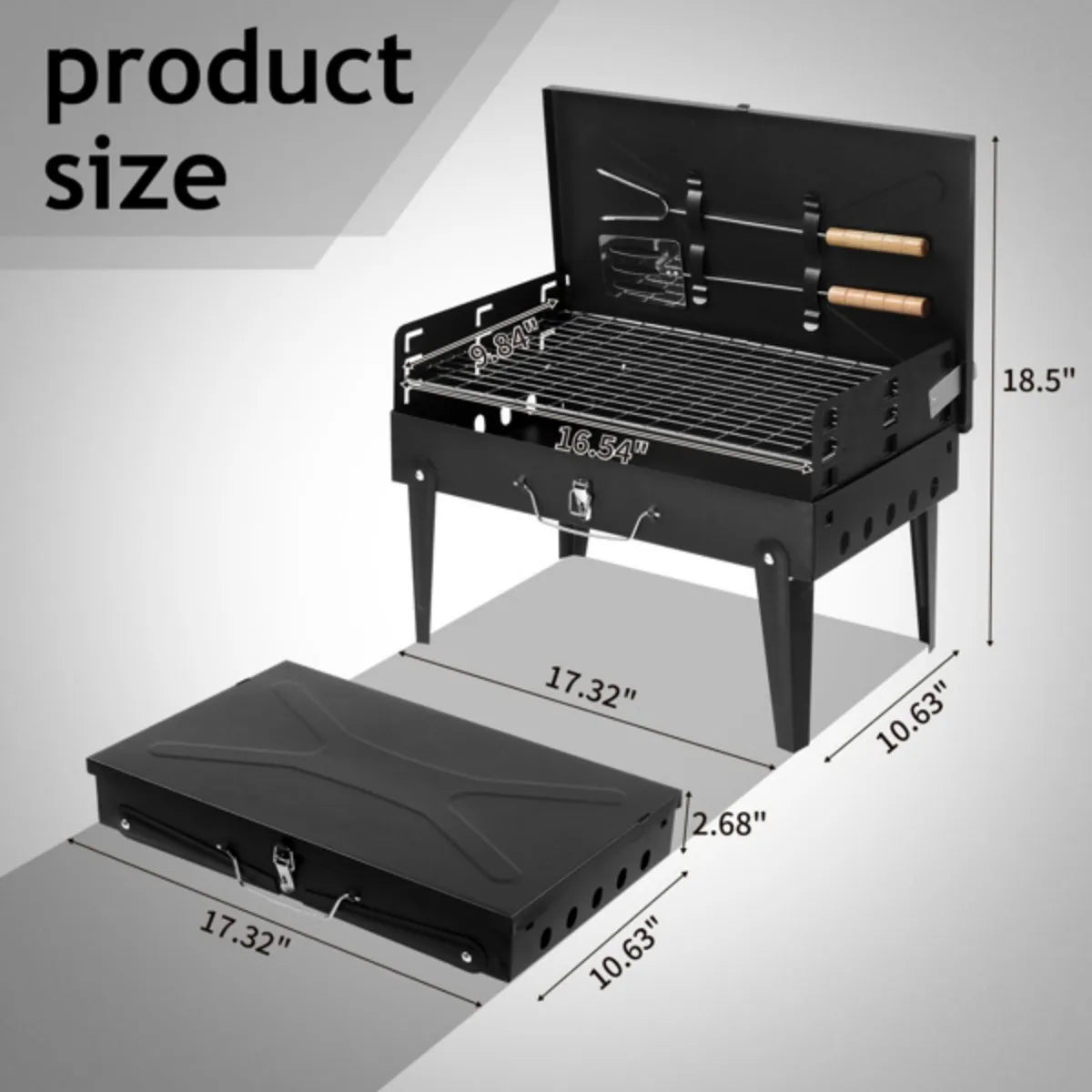 Folding Portable Barbecue Charcoal Grill Stainless Steel