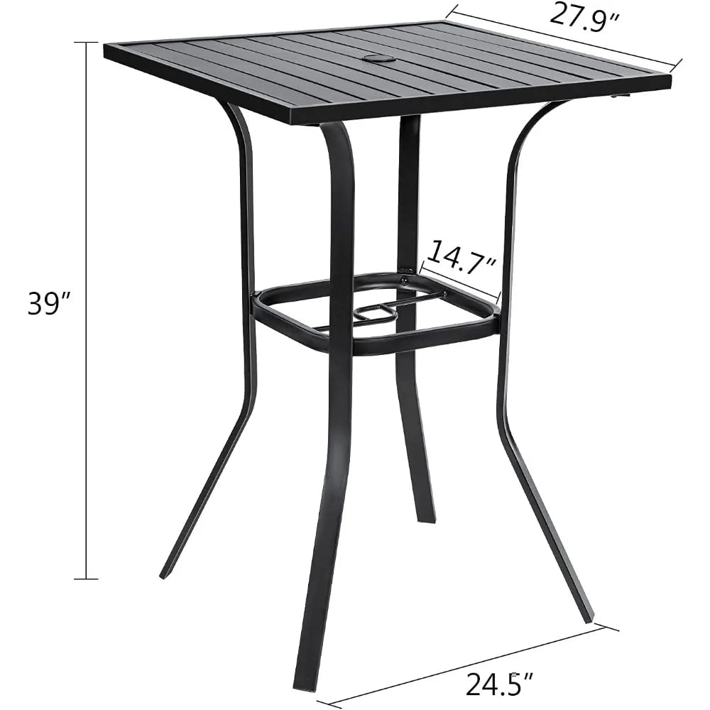 High Top Dining Table with 1.57''  Steel Slat Table Top (Black)