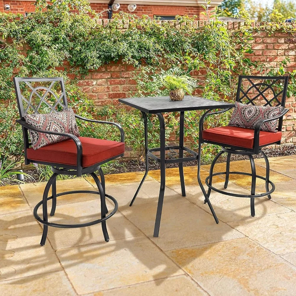 High Top Dining Table with 1.57''  Steel Slat Table Top (Black)