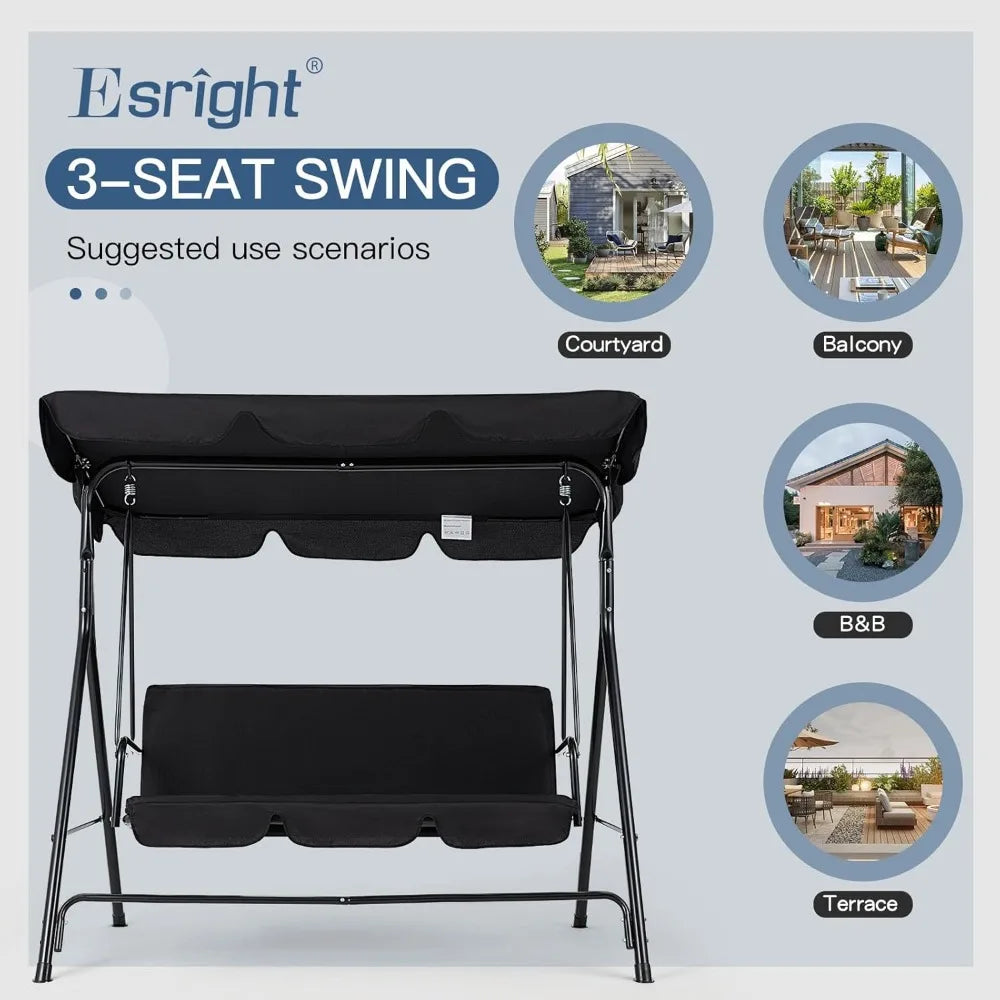3-Seat Glider Patio Swings with Removable Cushion and Adjustable Canopy, Porch Bench for Garden