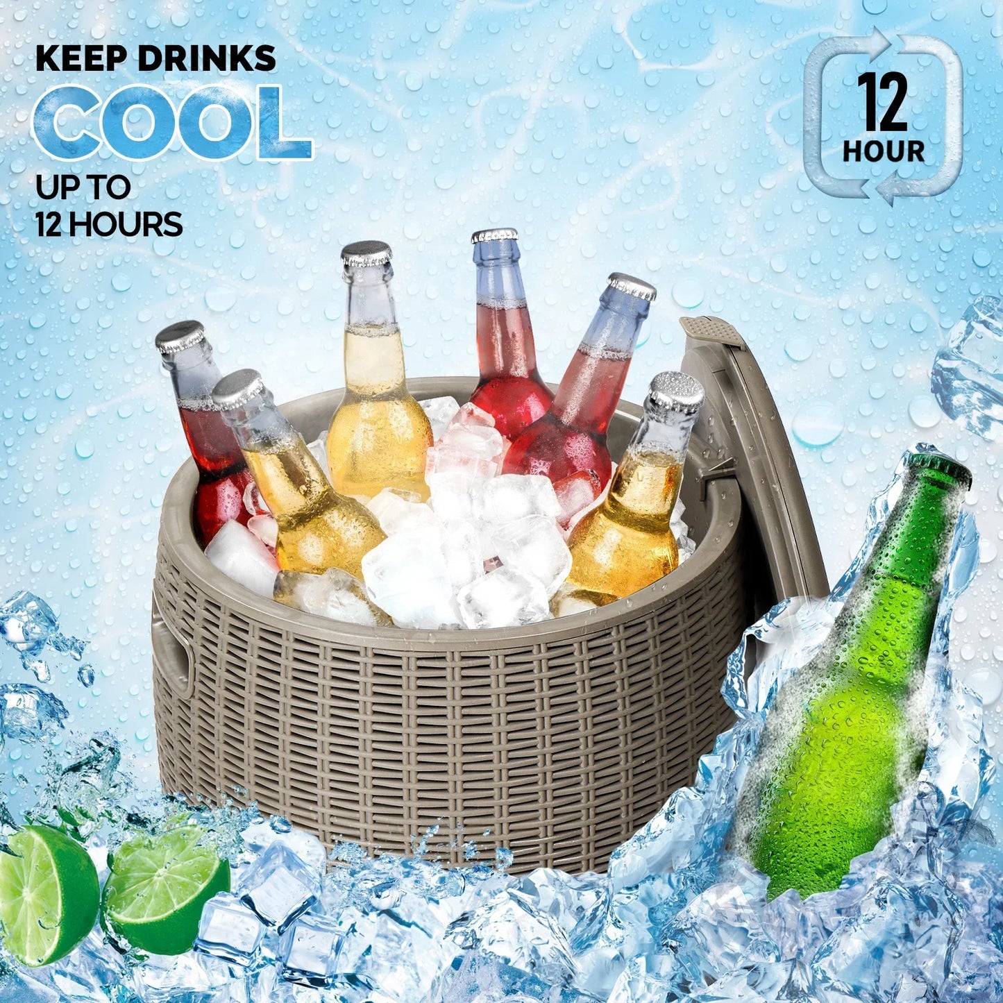 9.5 Gallon Cooler Side Table, Portable Ice Chest with Built-in Handle, Multifunctional Ice Cooler Outdoor Cocktail Side Table