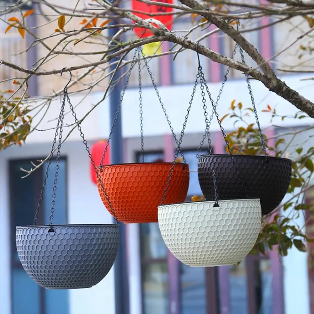 Hanging Flower Basket Imitation Honeycomb Self Water Absorption Waterproof Outdoor Resin Plant Hanger for Garden