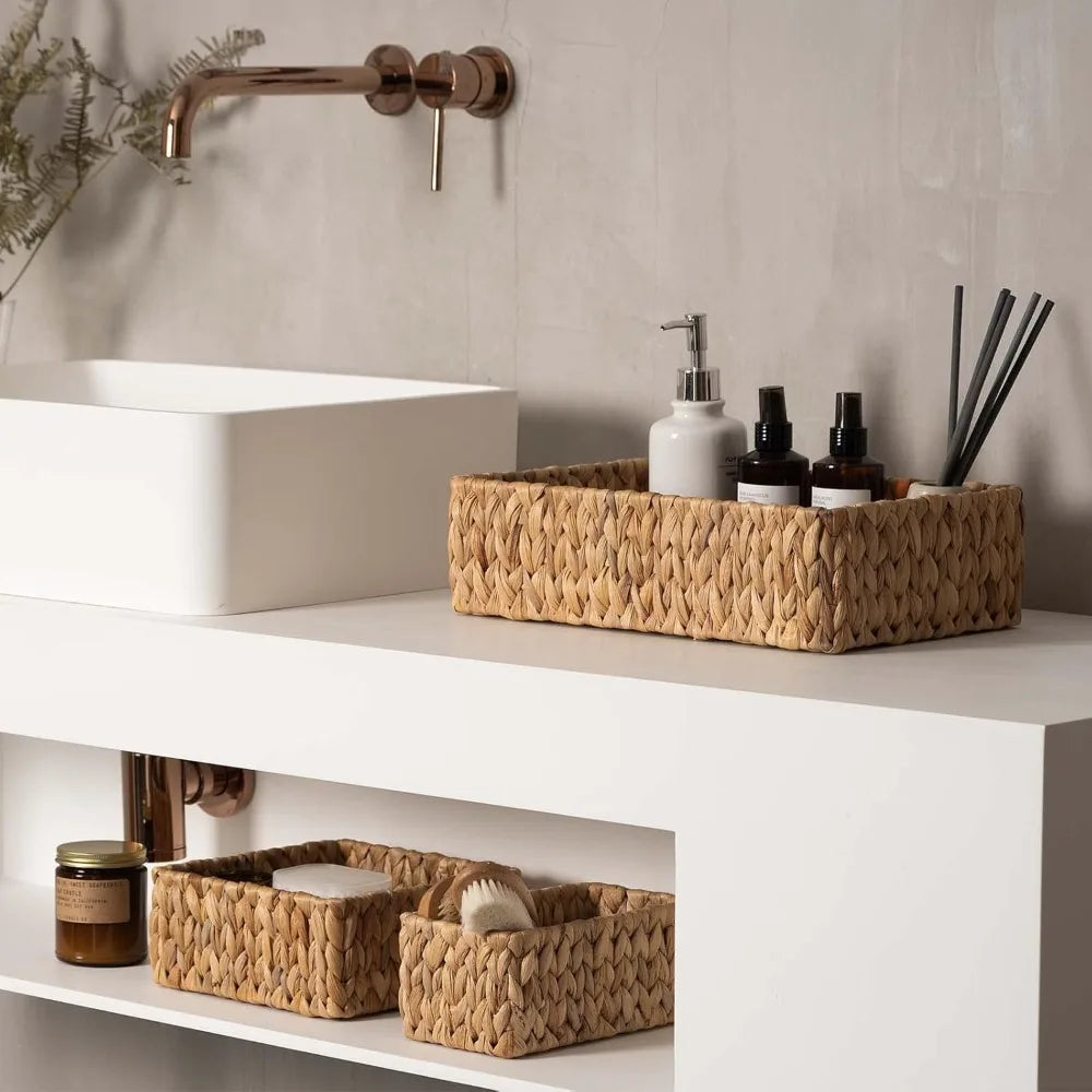 Wicker Baskets for Organizing 3Pack, Large and Small Wicker Storage Baskets Set, Hand Woven Baskets for Storage, Natural Water