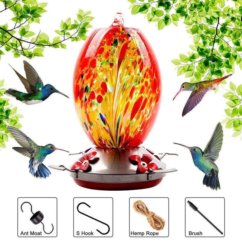 Colorful Hummingbird Food Feeder Hand Blown Glass Feeder  Water Feeding Bowl