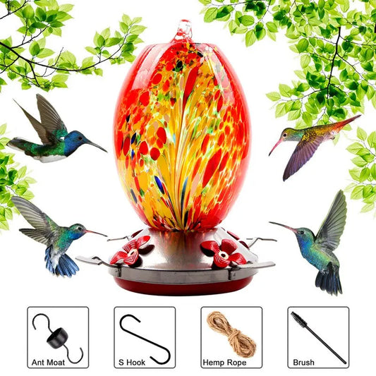 Colorful Hummingbird Food Feeder Hand Blown Glass Feeder  Water Feeding Bowl