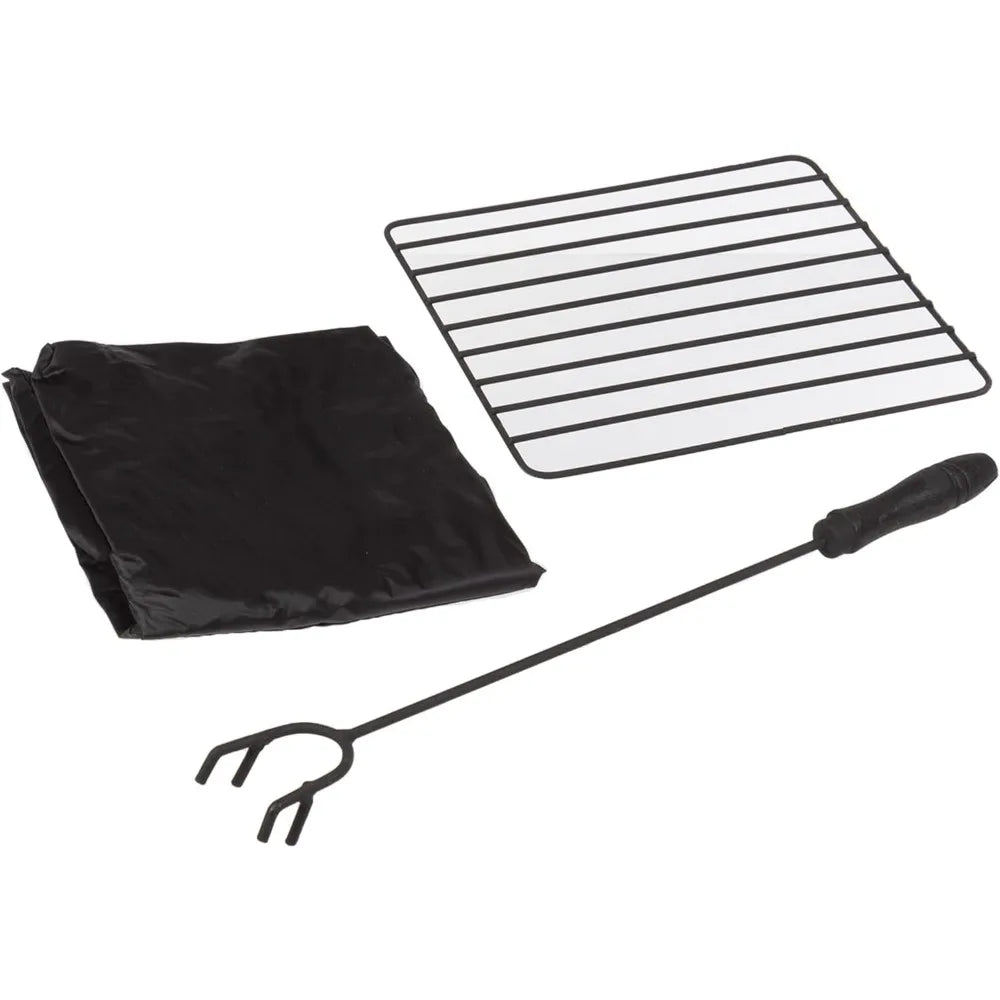 Fire Pit Set, Log Poker - Great for Outdoor and Patio, 32” Square Tile