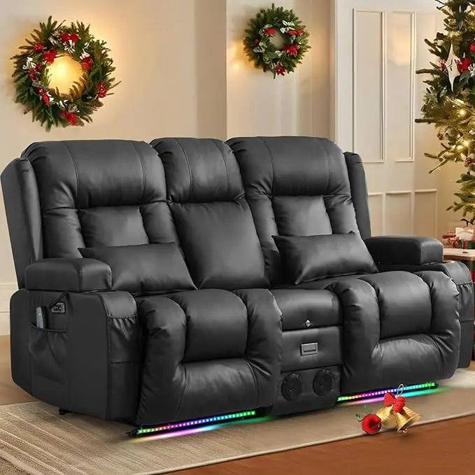 Power Loveseat Recliner Sofa with Massage & Heat Home Theater Seating with Console Electric Recliner RV Sofa