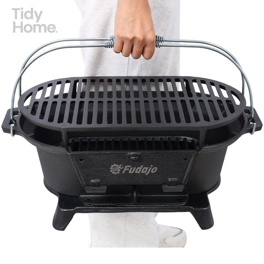Oval Cast Iron Grill Outdoor, Portable Charcoal Grill and Tabletop Cast Iron Skillet ,Durable,Small Charcoal Grill,Camping Stove