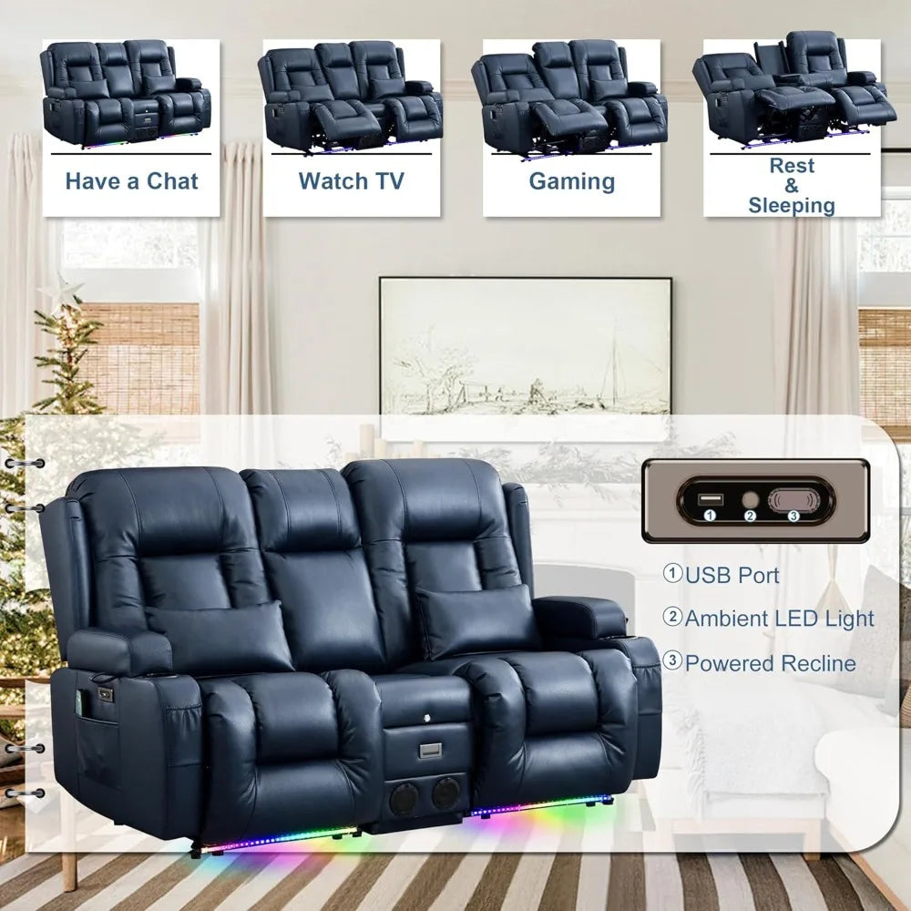Power Loveseat Recliner Sofa with Massage & Heat Home Theater Seating with Console Electric Recliner RV Sofa