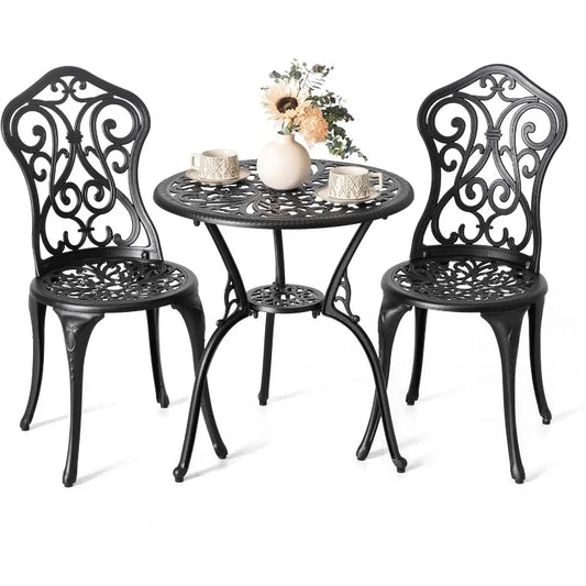 3 Pieces Patio Bistro Set, Outdoor Bistro Set with 2 Chairs, Round Table with Umbrella Hole, All-Weather Outdoor Pati