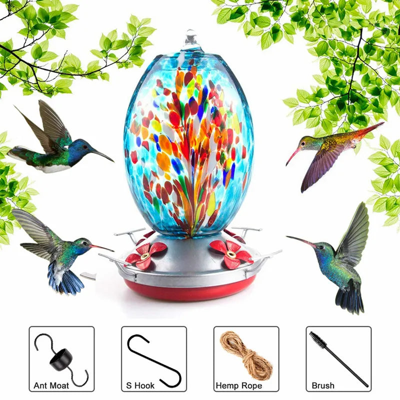 Colorful Hummingbird Food Feeder Hand Blown Glass Feeder  Water Feeding Bowl