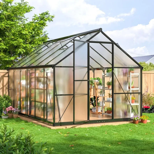 12x8 FT Polycarbonate Greenhouse with Roof Vent,