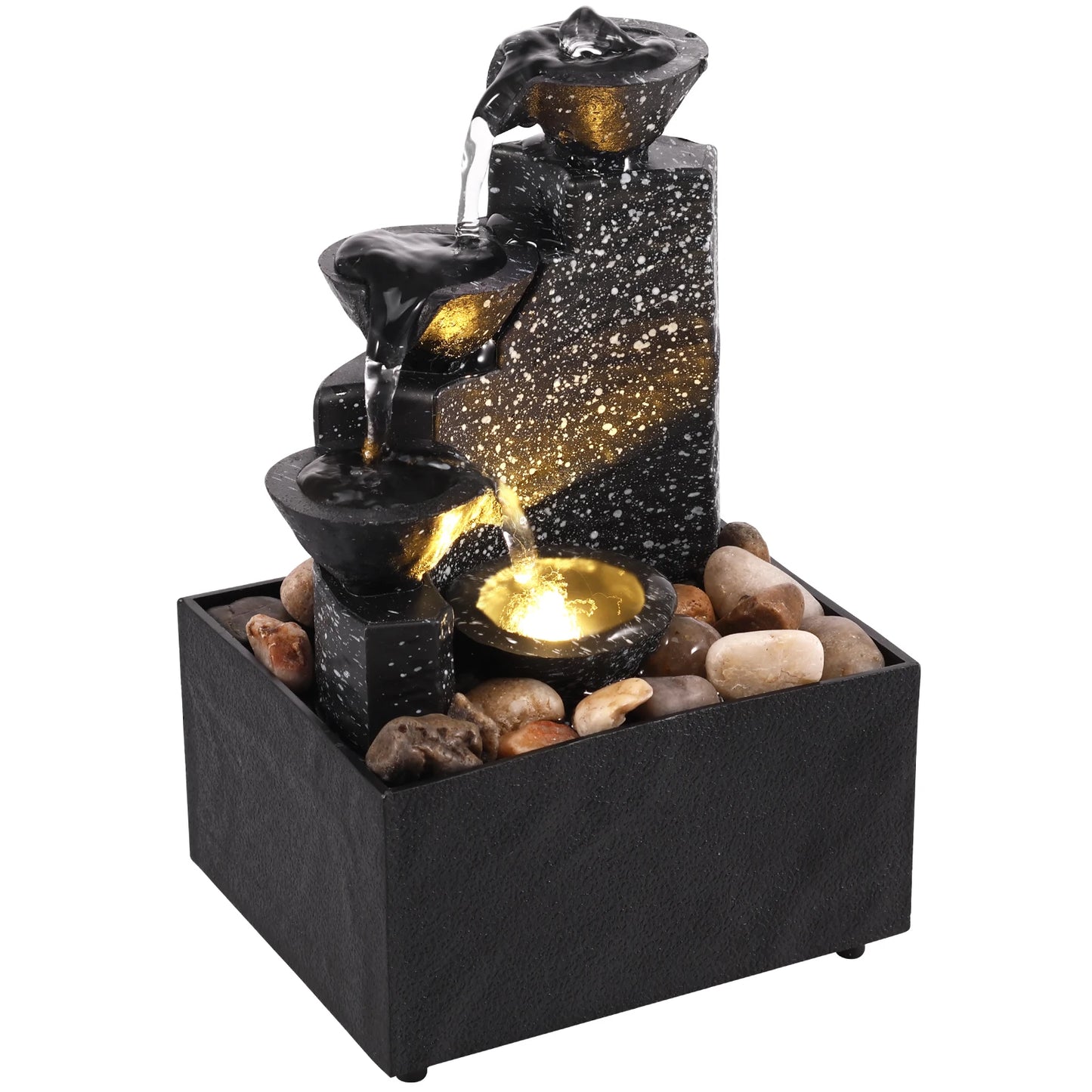 Tabletop Waterfall Relaxation Meditation Desktop Fountain with Soft Lights Flowing Water Ornaments