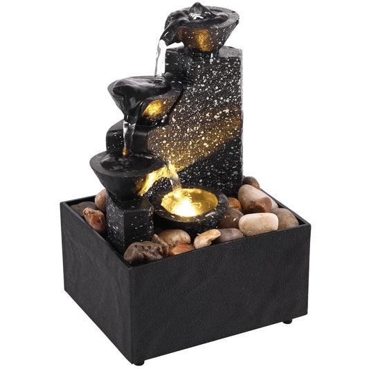 Tabletop Waterfall Relaxation Meditation Desktop Fountain with Soft Lights Flowing Water Ornaments