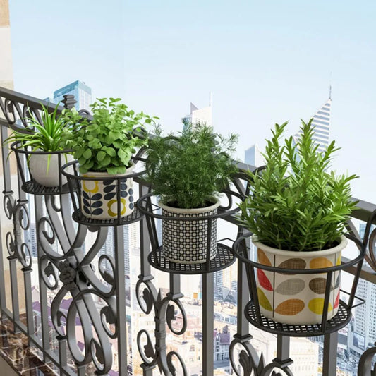 1PC  Balcony Hanging Round Racks Railing Fence Outdoor Window Bonsai Stand Decoration