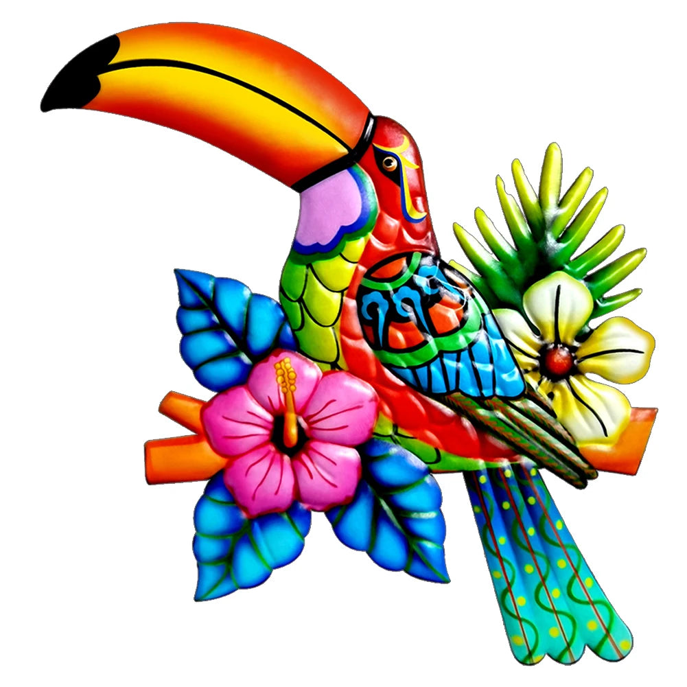 Iron Toucan Birds Wall Art Garden Iron Pendant Toucan Ornament for Fence