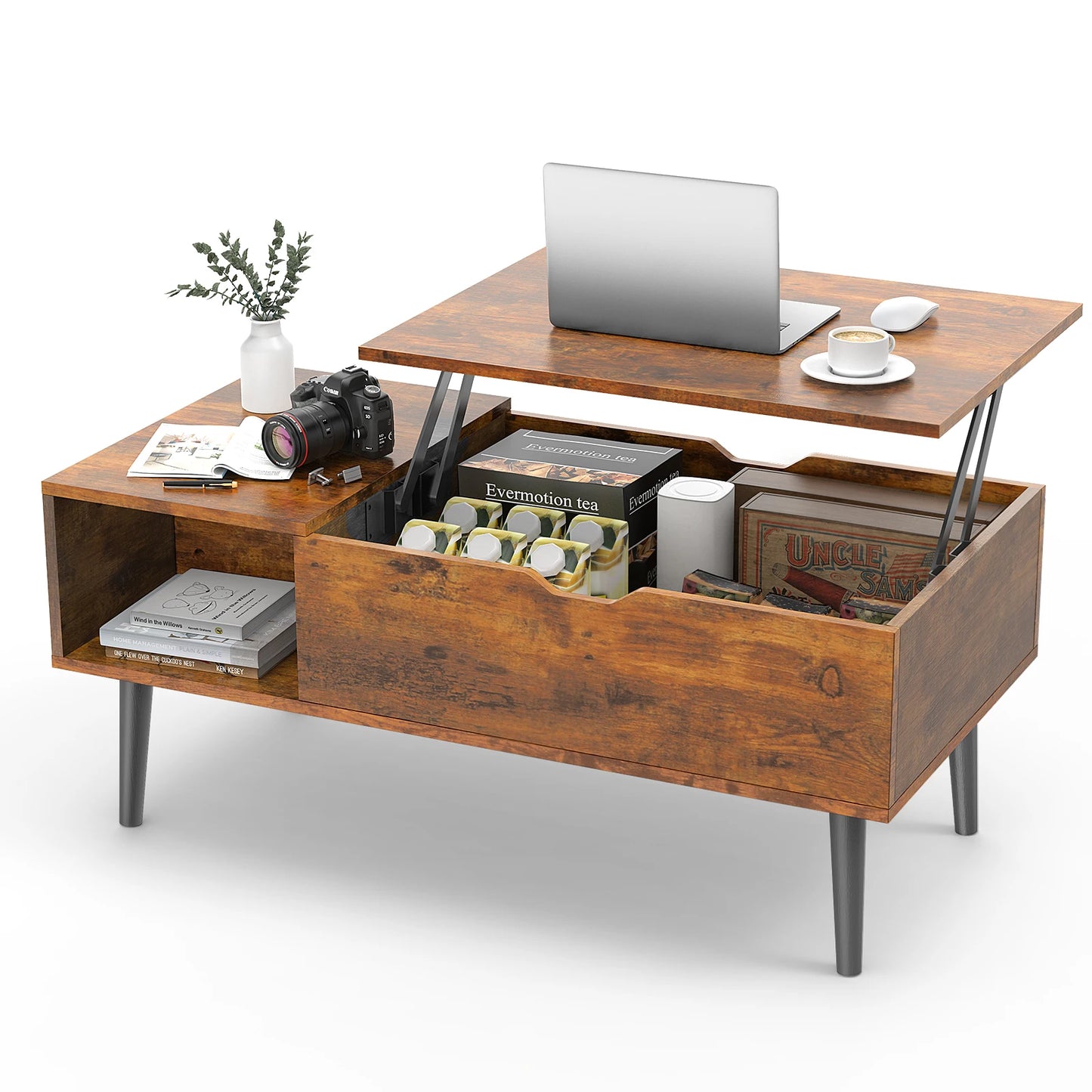 JHK Lift Top Coffee Tables For Living Room 39.37"x19.7" Desk Tea Wood Adjustable Storage Shelf Easy Lift