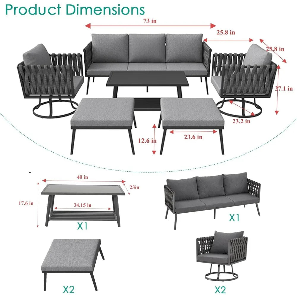 6 Pieces Metal Patio Furniture Set