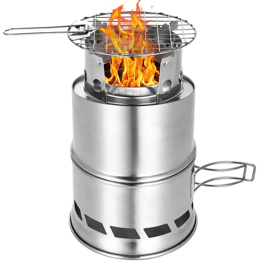 Portable Folding Windproof Wood Burning Stove Compact Stainless Steel Alcohol Stove Outdoor Camping Hiking Backpacking Picnic BB