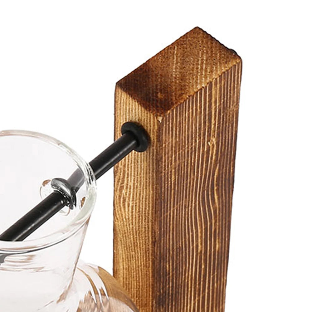 Glass Desktop Planter Bulb Vase Wooden Stand Hydroponic Plant Container Tabletop Decor Vases