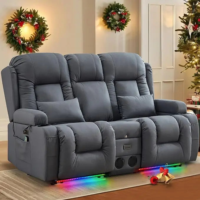 Power Loveseat Recliner Sofa with Massage & Heat Home Theater Seating with Console Electric Recliner RV Sofa