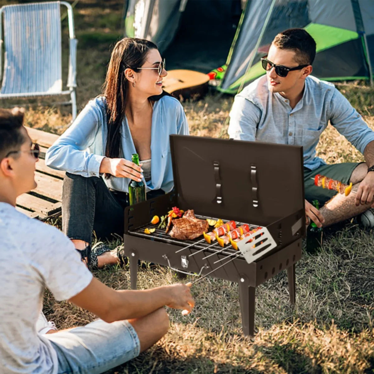 Folding Portable Barbecue Charcoal Grill Stainless Steel