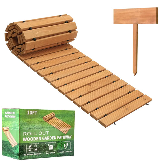10FT Wooden Garden Pathway,  Weather-Resistant Non-Slip Hardwood Walkway