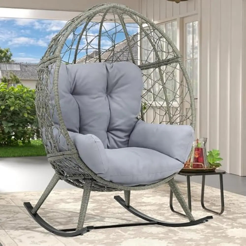 Wicker Rocking Egg Chair, Rattan  Indoor/Outdoor Lounger for Patio, Backyard,, Garden