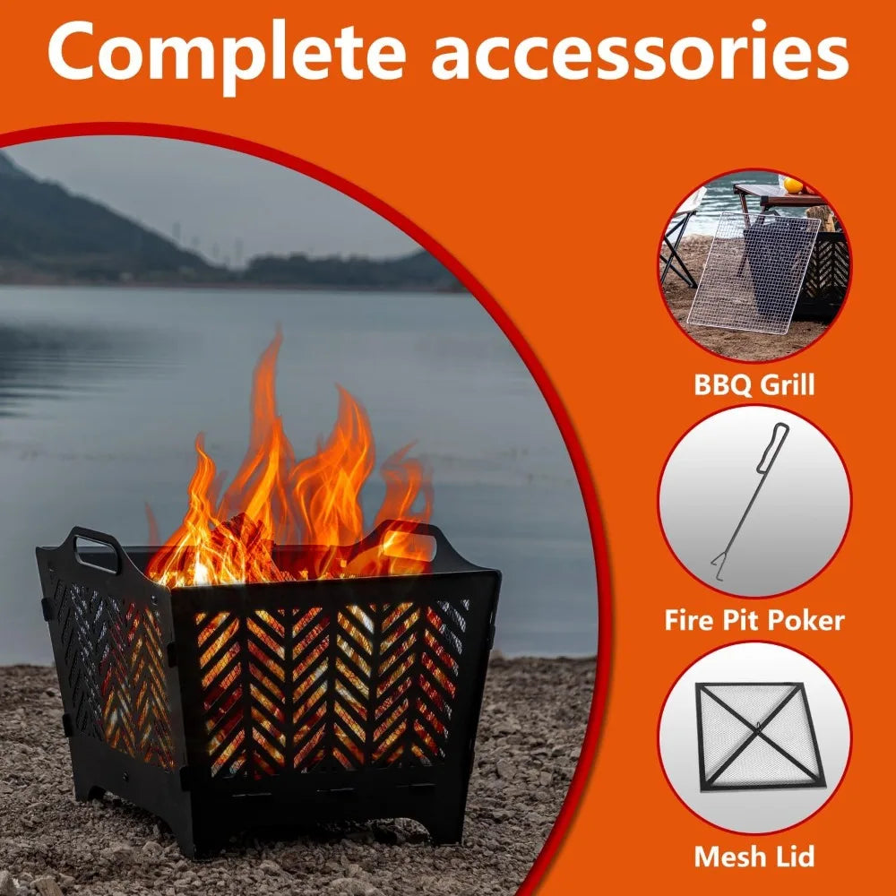 Portable Outdoor Fire Pit with Spark Screen