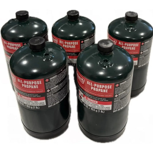 Propane Replacement Fuel Cylinders Camping- 16 Oz (5 Pack) Factory Pre-filled and Ready to Use
