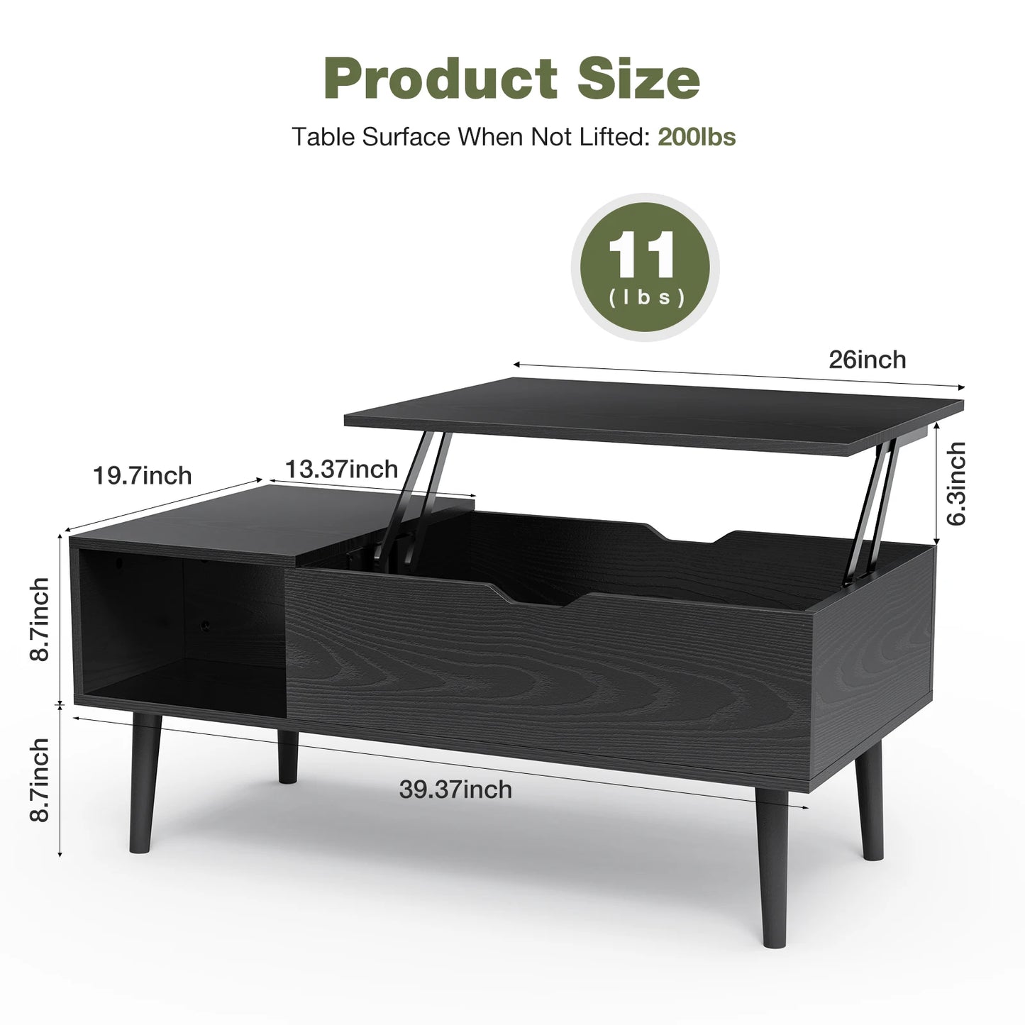 JHK Lift Top Coffee Tables For Living Room 39.37"x19.7" Desk Tea Wood Adjustable Storage Shelf Easy Lift