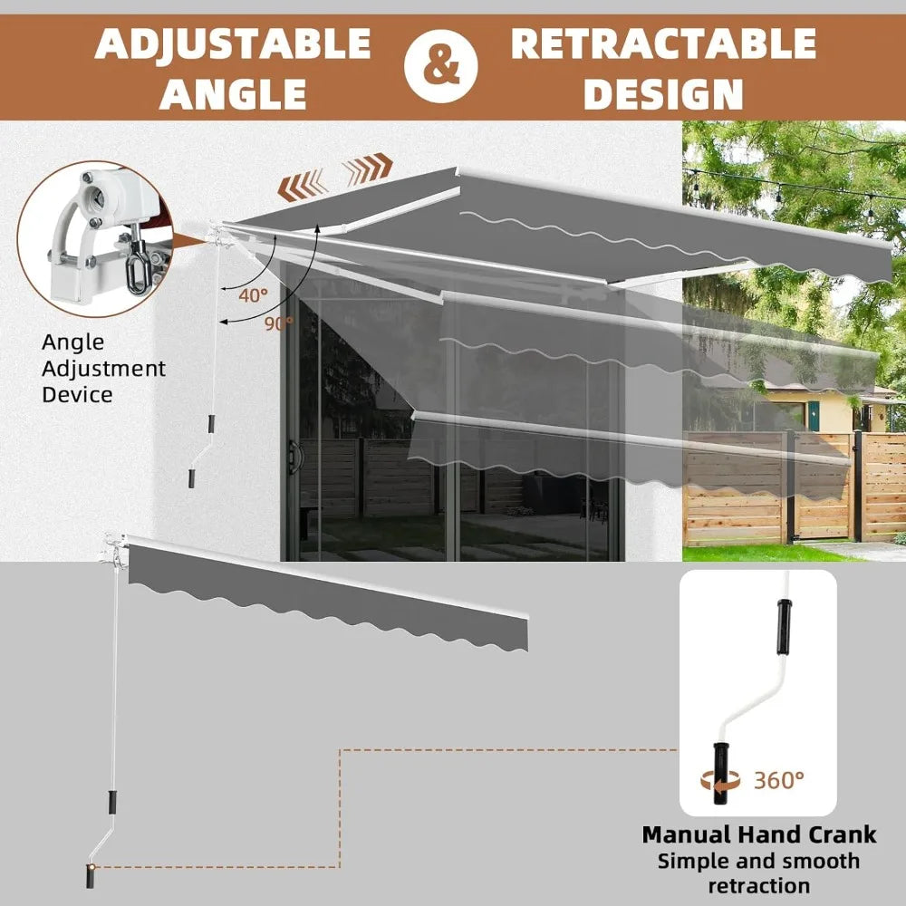 9.8'x 8.2' Patio  Retractable  Canopy with Manual Crank Handle