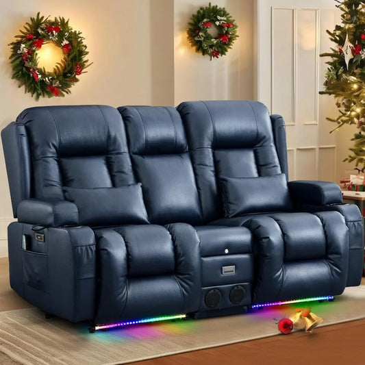 Power Loveseat Recliner Sofa with Massage & Heat Home Theater Seating with Console Electric Recliner RV Sofa