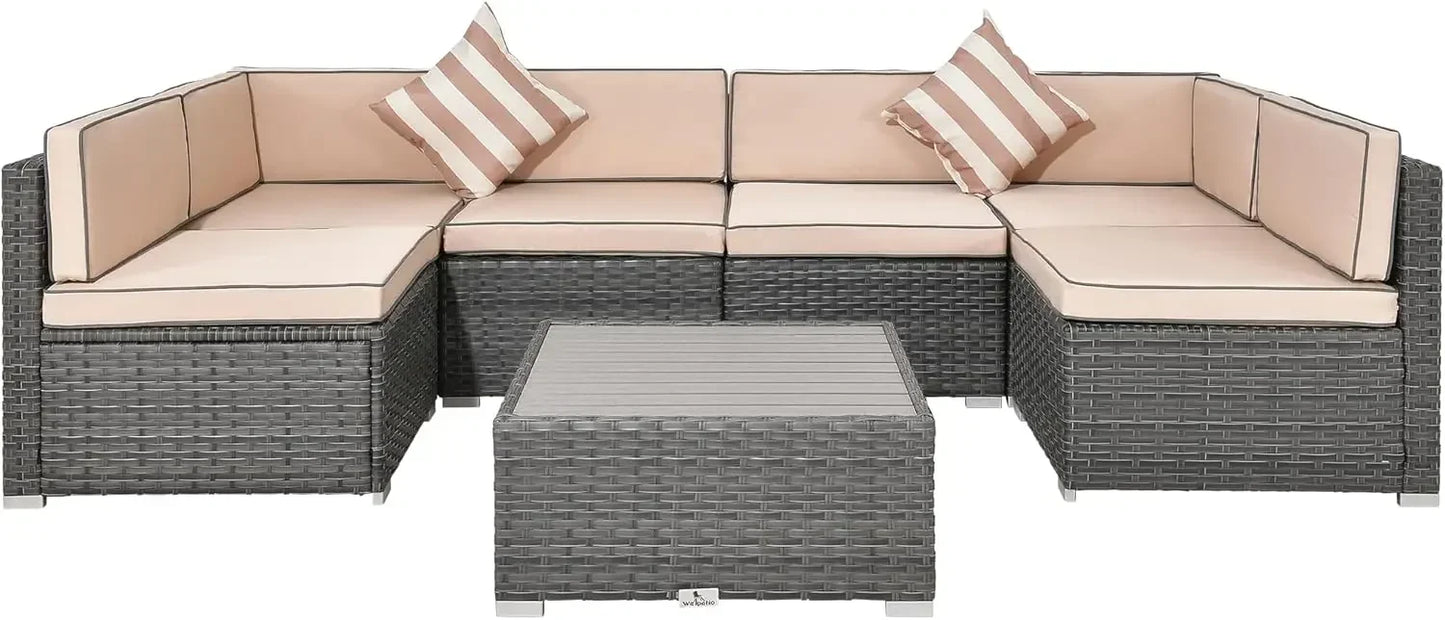 7 Piece Wicker Outdoor Patio Furniture with Cushions