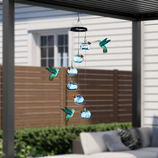 Hummingbird Feeders, Leak-proof, 6 Glass Balls, Decorative Hanging Bird Feeders for Outdoor, Blue