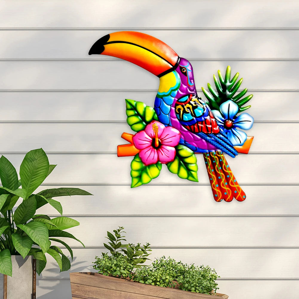 Iron Toucan Birds Wall Art Garden Iron Pendant Toucan Ornament for Fence