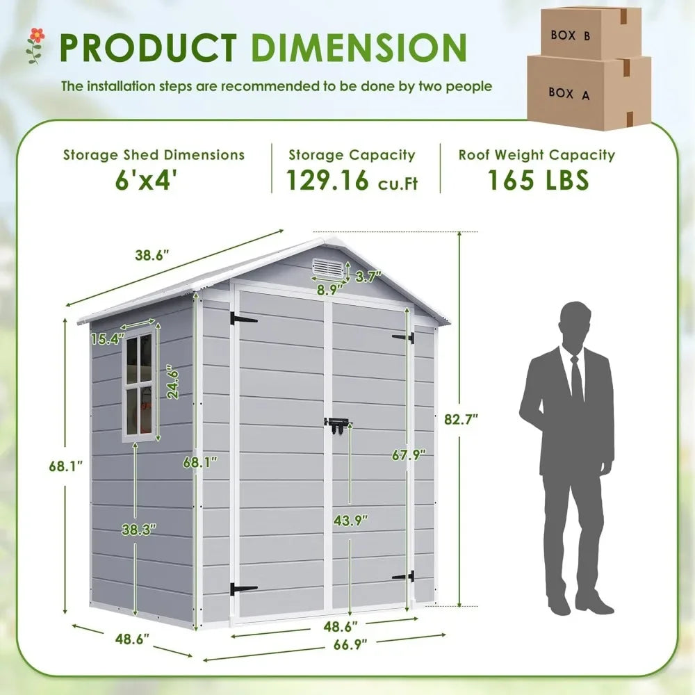 6 x 4 FT Resin Shed with Floor and Lockable Door