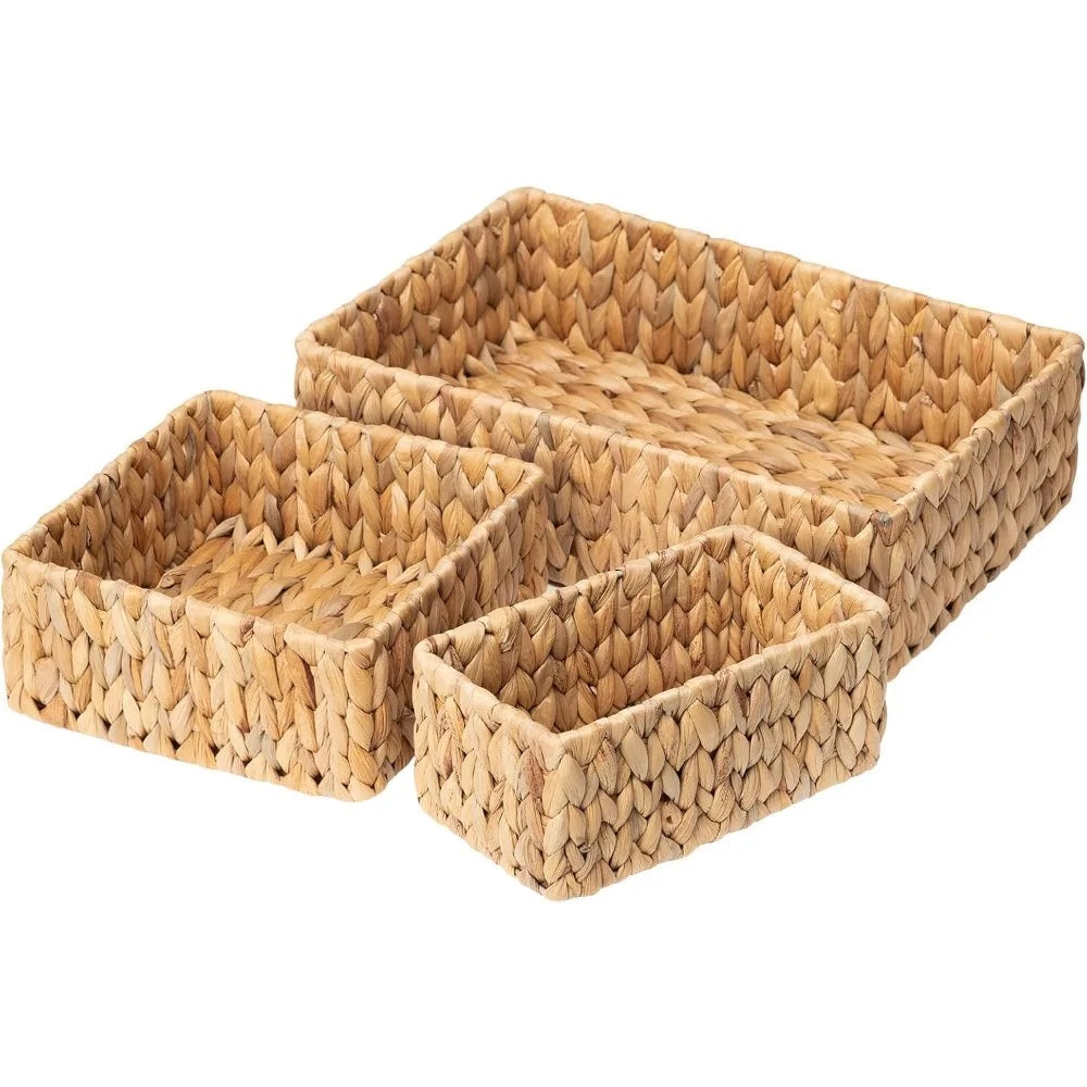 Wicker Baskets for Organizing 3Pack, Large and Small Wicker Storage Baskets Set, Hand Woven Baskets for Storage, Natural Water