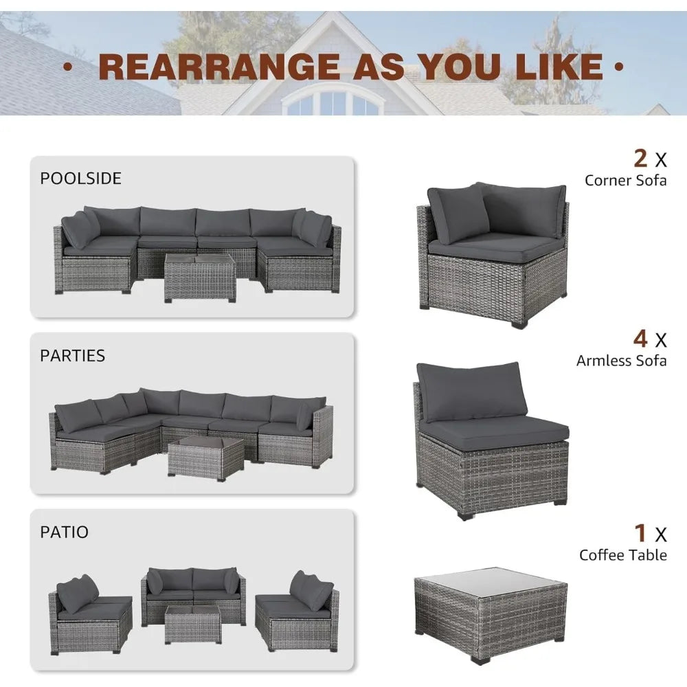 Patio Furniture Set,Outdoor Sectional Sofa Set PE  Wicker Patio Conversation Set