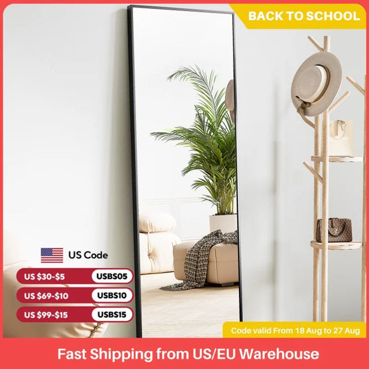 JHK 64"x21" Full Body Wall Mirror Standing Hanging or Leaning Wall-Mounted Mirrors with Stand Aluminum Alloy Frame Living Room