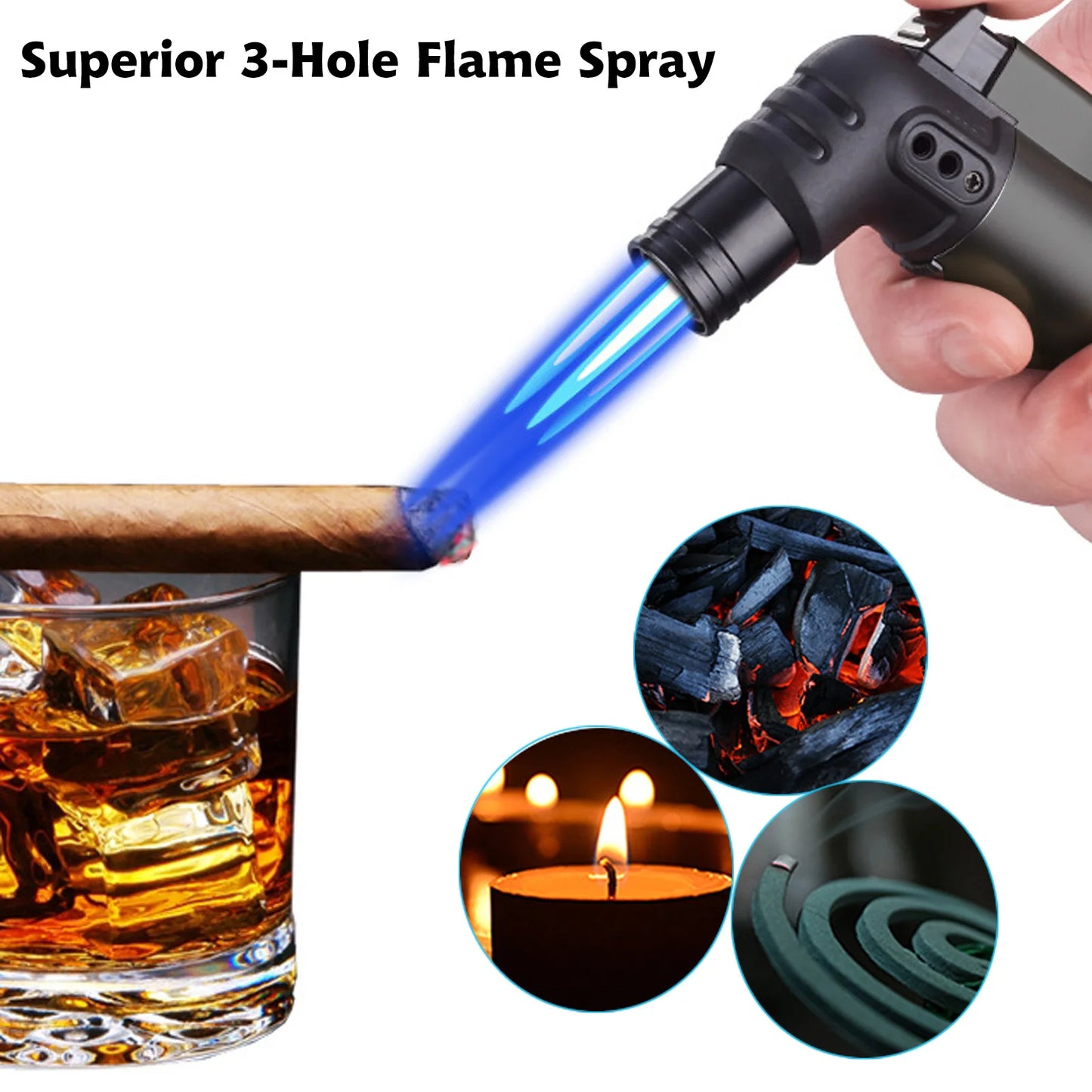 2pcs/Set Triple Jet Flame Torch Lighter Bend Head Design Refillable Butane Gas,