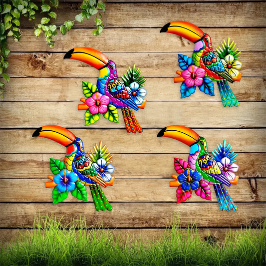 Iron Toucan Birds Wall Art Garden Iron Pendant Toucan Ornament for Fence