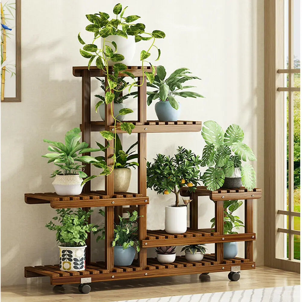UNHO Wooden Plant Stand with Wheels