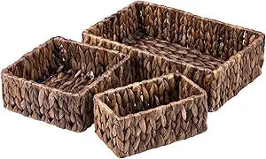 Wicker Baskets for Organizing 3Pack, Large and Small Wicker Storage Baskets Set, Hand Woven Baskets for Storage, Natural Water