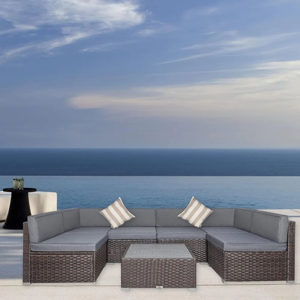 7 Piece Outdoor Patio Furniture Sets with Cushions