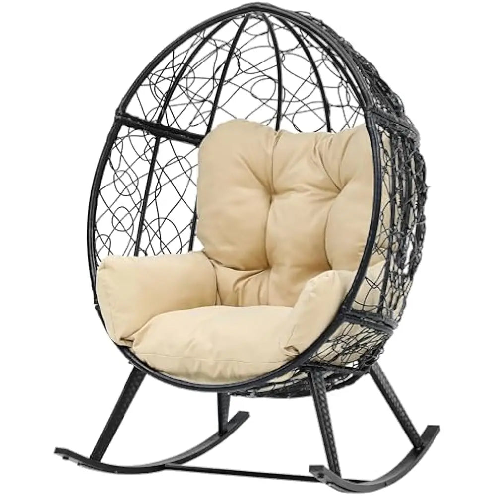 Wicker Rocking Egg Chair, Rattan  Indoor/Outdoor Lounger for Patio, Backyard,, Garden