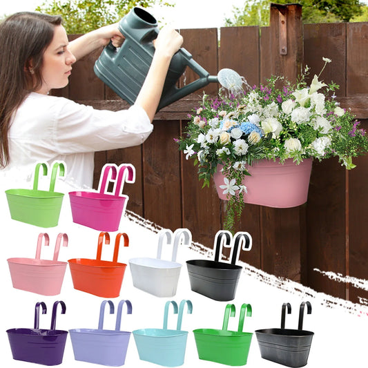 Flower Pot Fence Balcony Garden Hanging  Pots Solid Colored Sturdy Plastic Hanging Pots