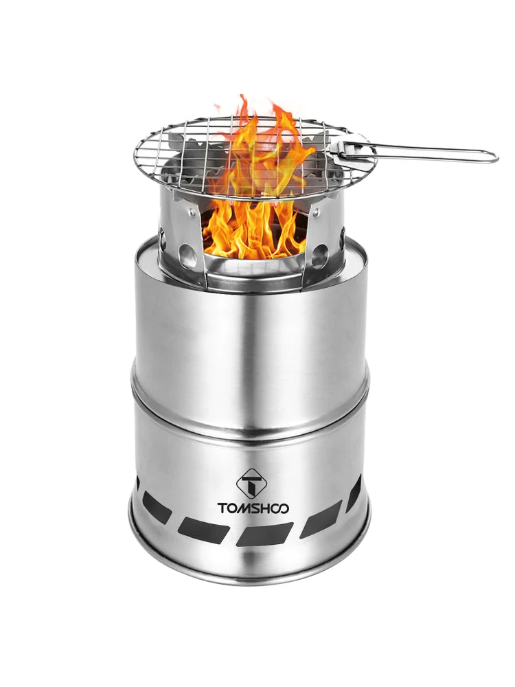 Portable Folding Windproof Wood Burning Stove Compact Stainless Steel Alcohol Stove Outdoor Camping Hiking Backpacking Picnic BB