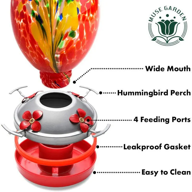 Colorful Hummingbird Food Feeder Hand Blown Glass Feeder  Water Feeding Bowl